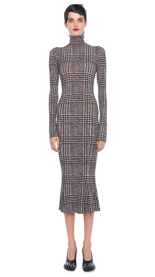 Norma Kamali Dresses TURTLE FISHTAIL DRESS Chocolate Glenn Plaid Tweed 8211 Clothing Norma Kamali Dresses TURTLE FISHTAIL DRESS Chocolate Glenn Plaid Tweed 8211 Clothing