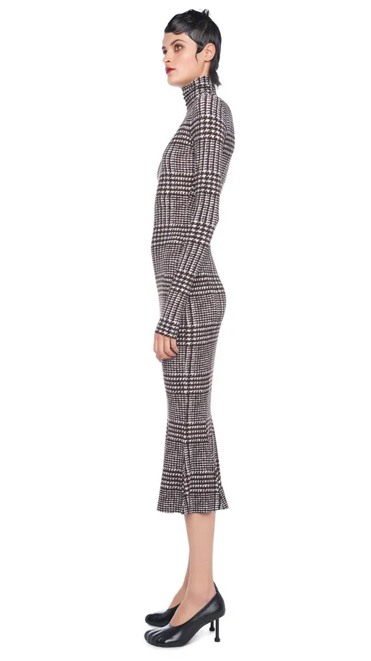 Norma Kamali Dresses TURTLE FISHTAIL DRESS Chocolate Glenn Plaid Tweed 8211 Clothing Norma Kamali Dresses TURTLE FISHTAIL DRESS Chocolate Glenn Plaid Tweed 8211 Clothing