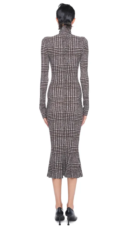 Norma Kamali Dresses TURTLE FISHTAIL DRESS Chocolate Glenn Plaid Tweed 8211 Clothing Norma Kamali Dresses TURTLE FISHTAIL DRESS Chocolate Glenn Plaid Tweed 8211 Clothing