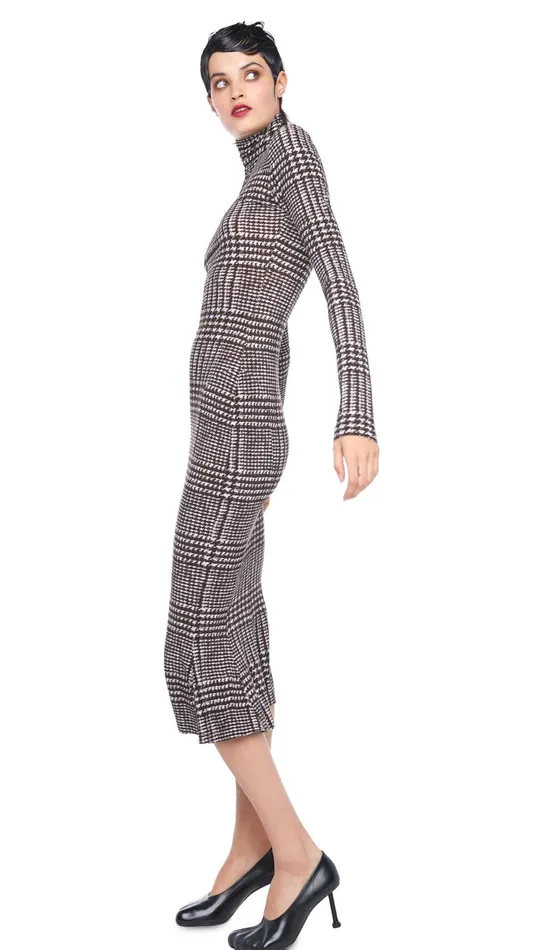 Norma Kamali Dresses TURTLE FISHTAIL DRESS Chocolate Glenn Plaid Tweed 8211 Clothing Norma Kamali Dresses TURTLE FISHTAIL DRESS Chocolate Glenn Plaid Tweed 8211 Clothing