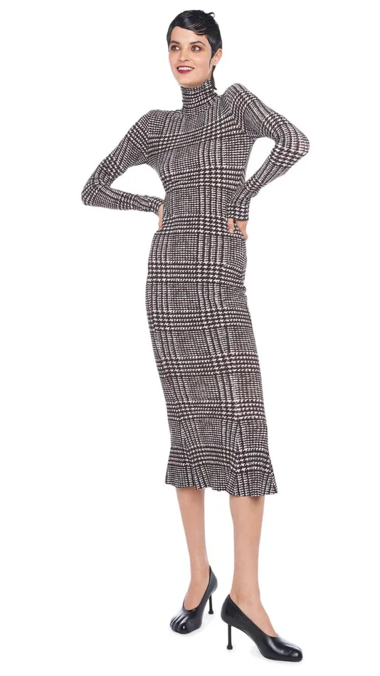 Norma Kamali Dresses TURTLE FISHTAIL DRESS Chocolate Glenn Plaid Tweed 8211 Clothing Norma Kamali Dresses TURTLE FISHTAIL DRESS Chocolate Glenn Plaid Tweed 8211 Clothing