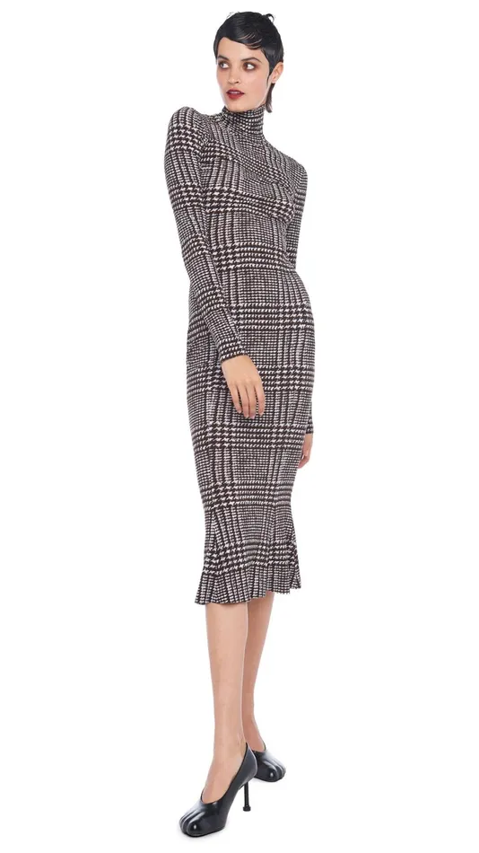 Norma Kamali Dresses TURTLE FISHTAIL DRESS Chocolate Glenn Plaid Tweed 8211 Clothing Norma Kamali Dresses TURTLE FISHTAIL DRESS Chocolate Glenn Plaid Tweed 8211 Clothing