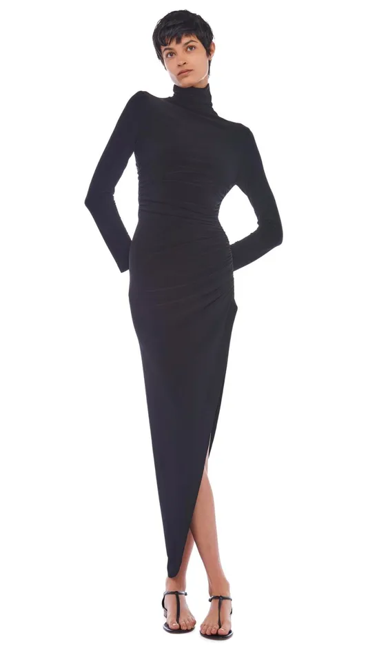Norma Kamali Dresses TURTLE NECK SIDE DRAPE GOWN Black 8211 Clothing