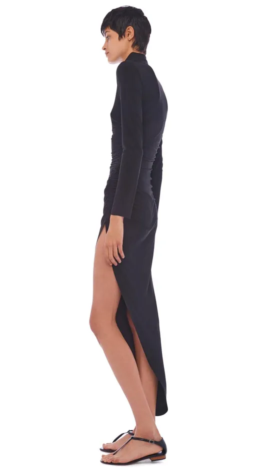 Norma Kamali Dresses TURTLE NECK SIDE DRAPE GOWN Black 8211 Clothing