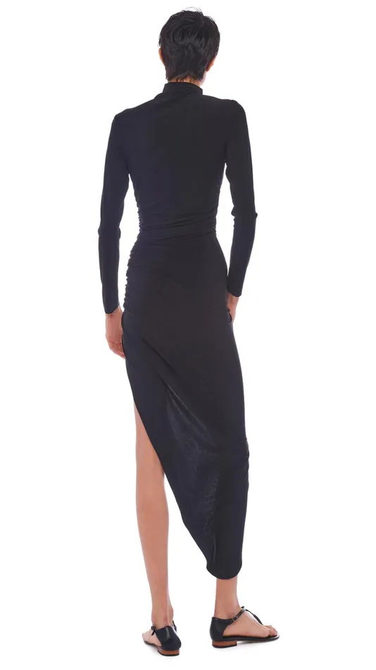 Norma Kamali Dresses TURTLE NECK SIDE DRAPE GOWN Black 8211 Clothing