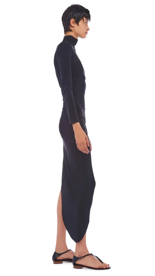Norma Kamali Dresses TURTLE NECK SIDE DRAPE GOWN Black 8211 Clothing