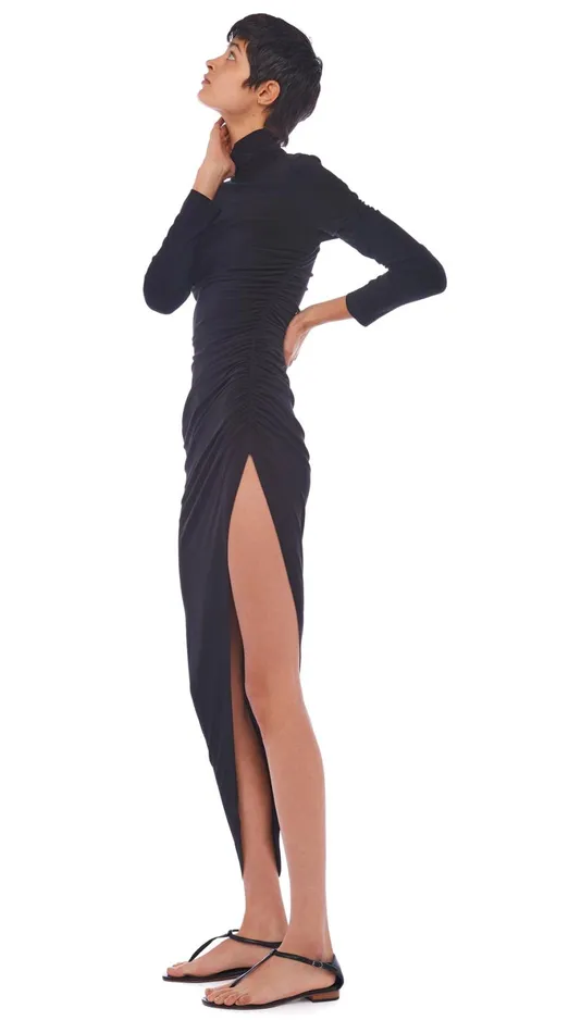 Norma Kamali Dresses TURTLE NECK SIDE DRAPE GOWN Black 8211 Clothing