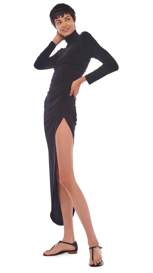 Norma Kamali Dresses TURTLE NECK SIDE DRAPE GOWN Black 8211 Clothing