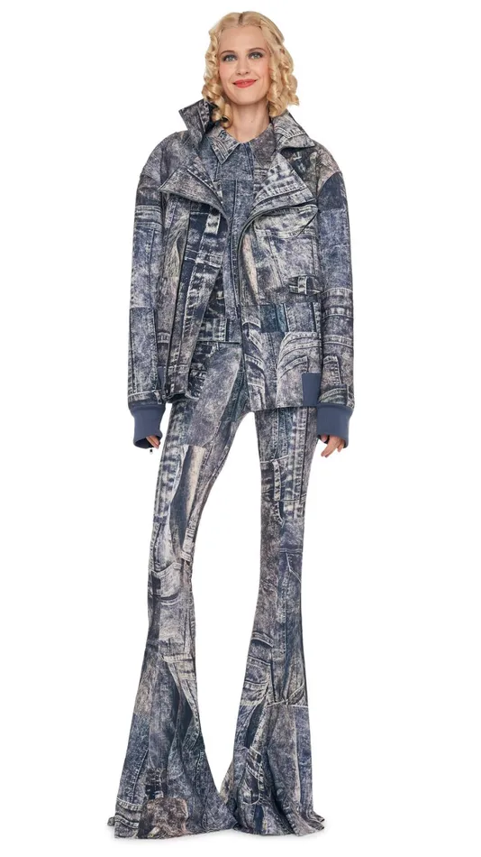 Norma Kamali Jackets OVERSIZED MOTO JACKET Blacknavy Denim Print 8211 Clothing Norma Kamali Jackets OVERSIZED MOTO JACKET Blacknavy Denim Print 8211 Clothing