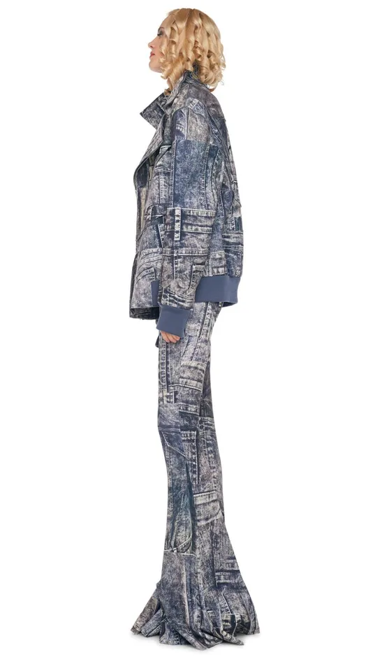 Norma Kamali Jackets OVERSIZED MOTO JACKET Blacknavy Denim Print 8211 Clothing Norma Kamali Jackets OVERSIZED MOTO JACKET Blacknavy Denim Print 8211 Clothing