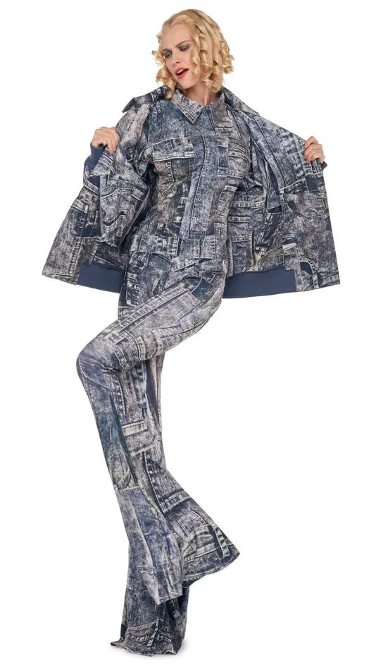 Norma Kamali Jackets OVERSIZED MOTO JACKET Blacknavy Denim Print 8211 Clothing Norma Kamali Jackets OVERSIZED MOTO JACKET Blacknavy Denim Print 8211 Clothing