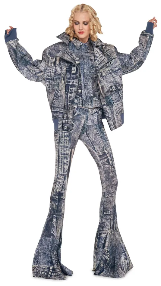 Norma Kamali Jackets OVERSIZED MOTO JACKET Blacknavy Denim Print 8211 Clothing Norma Kamali Jackets OVERSIZED MOTO JACKET Blacknavy Denim Print 8211 Clothing