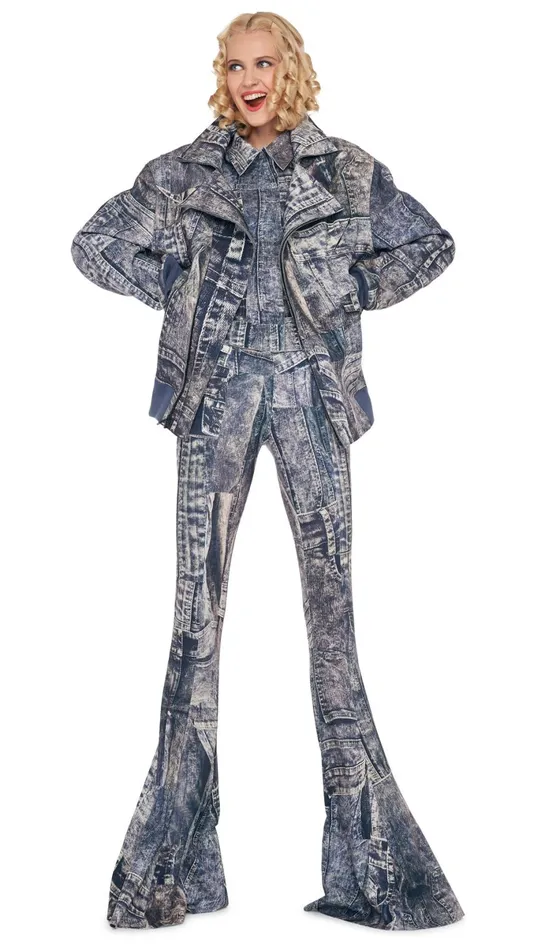 Norma Kamali Jackets OVERSIZED MOTO JACKET Blacknavy Denim Print 8211 Clothing Norma Kamali Jackets OVERSIZED MOTO JACKET Blacknavy Denim Print 8211 Clothing