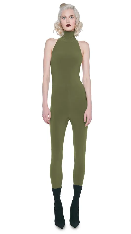 Norma Kamali Jumpsuits HALTER TURTLE CATSUIT W FOOTSIE Military 8211 Clothing Norma Kamali Jumpsuits HALTER TURTLE CATSUIT W FOOTSIE Military 8211 Clothing
