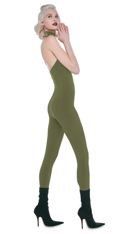 Norma Kamali Jumpsuits HALTER TURTLE CATSUIT W FOOTSIE Military 8211 Clothing Norma Kamali Jumpsuits HALTER TURTLE CATSUIT W FOOTSIE Military 8211 Clothing