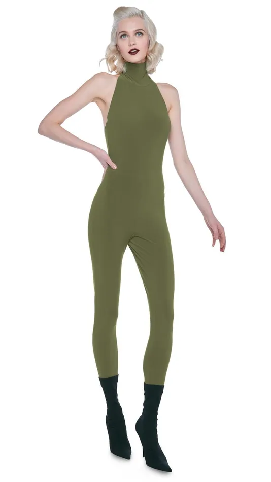 Norma Kamali Jumpsuits HALTER TURTLE CATSUIT W FOOTSIE Military 8211 Clothing Norma Kamali Jumpsuits HALTER TURTLE CATSUIT W FOOTSIE Military 8211 Clothing