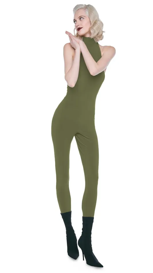 Norma Kamali Jumpsuits HALTER TURTLE CATSUIT W FOOTSIE Military 8211 Clothing Norma Kamali Jumpsuits HALTER TURTLE CATSUIT W FOOTSIE Military 8211 Clothing
