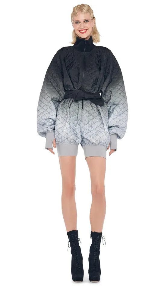 Norma Kamali Jumpsuits QUILTED BOMBER JUMPSHORT Blackgrey Ombre 8211 Clothing Norma Kamali Jumpsuits QUILTED BOMBER JUMPSHORT Blackgrey Ombre 8211 Clothing
