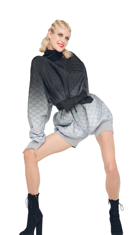 Norma Kamali Jumpsuits QUILTED BOMBER JUMPSHORT Blackgrey Ombre 8211 Clothing Norma Kamali Jumpsuits QUILTED BOMBER JUMPSHORT Blackgrey Ombre 8211 Clothing