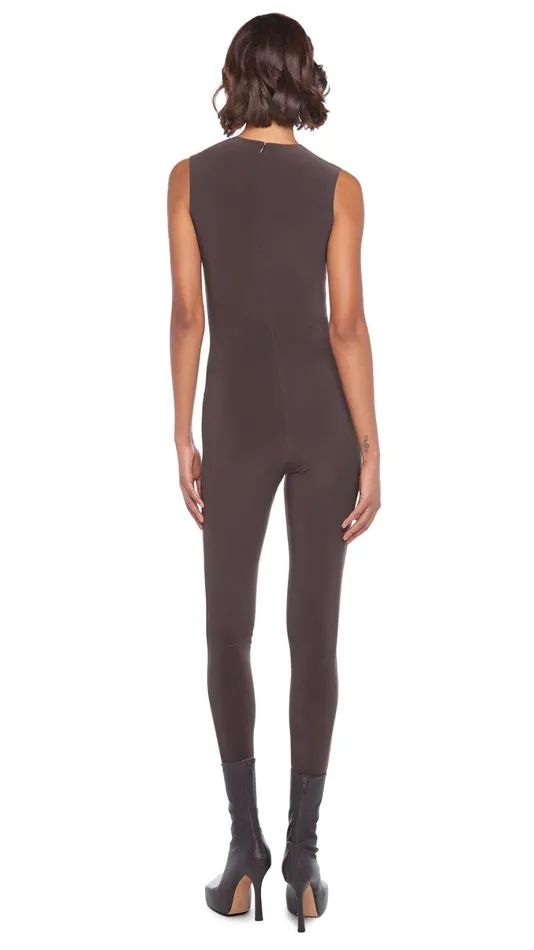 Norma Kamali Jumpsuits SLEEVELESS CATSUIT W FOOTSIE Chocolate 8211 Clothing