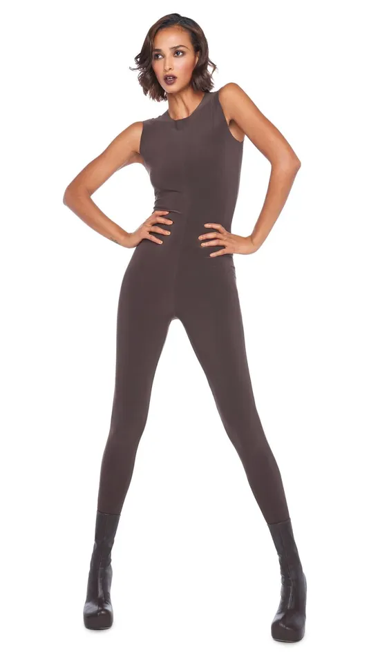 Norma Kamali Jumpsuits SLEEVELESS CATSUIT W FOOTSIE Chocolate 8211 Clothing