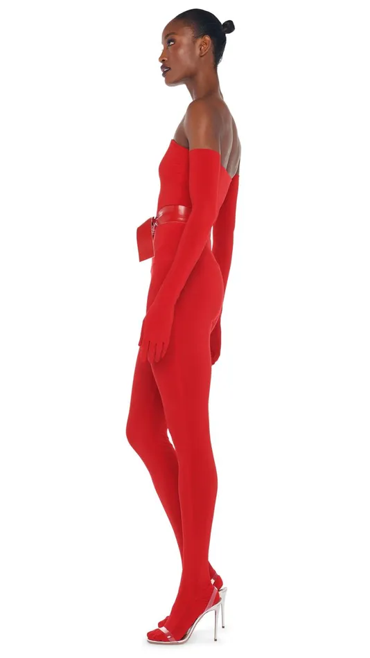 Norma Kamali Jumpsuits STRAPLESS CATSUIT W FOOTSIE Tiger Red 8211 Clothing