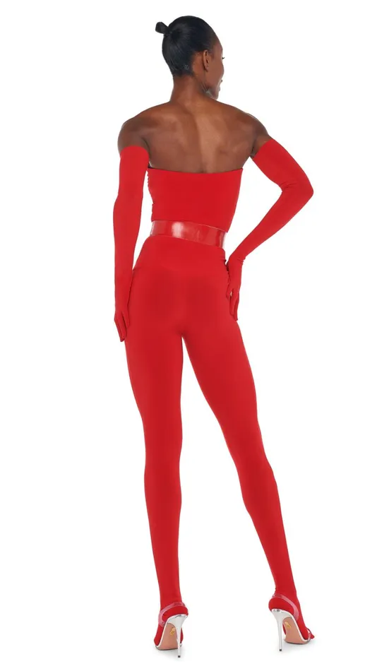 Norma Kamali Jumpsuits STRAPLESS CATSUIT W FOOTSIE Tiger Red 8211 Clothing