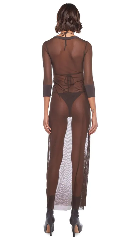 Norma Kamali Swimwear CREWNECK 34 SLEEVE LONG DRESS Chocolate 8211 Clothing