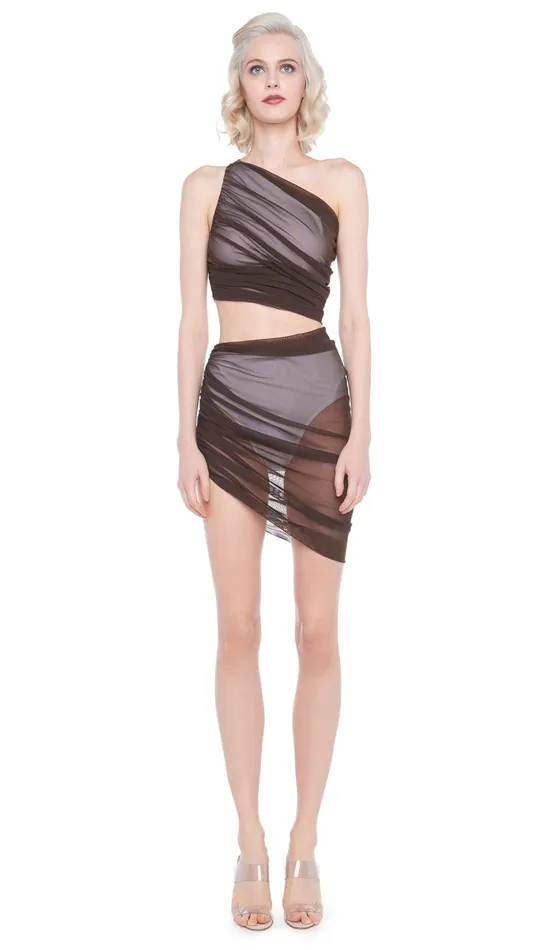 Norma Kamali Swimwear DIANA MINI SKIRT Chocolate 8211 Clothing