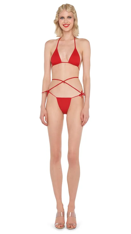 Norma Kamali Swimwear MINI STRING BOTTOM Tiger Red 8211 Clothing