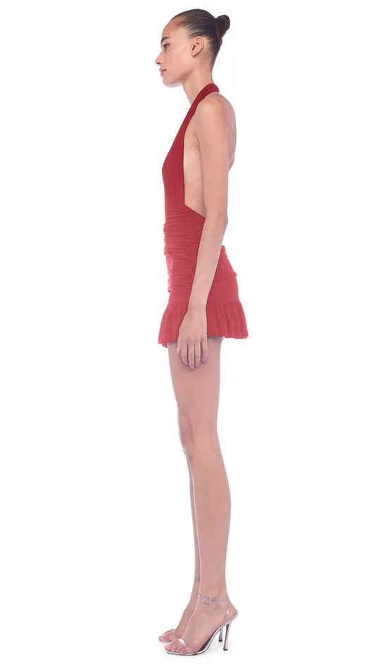 Norma Kamali Swimwear RUFFLE HALTER MIO MINI DRESS Red 8211 Clothing