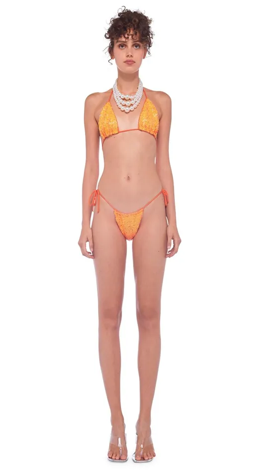 Norma Kamali Swimwear SEQUIN STRING BOTTOM Neon Orange 8211 Clothing