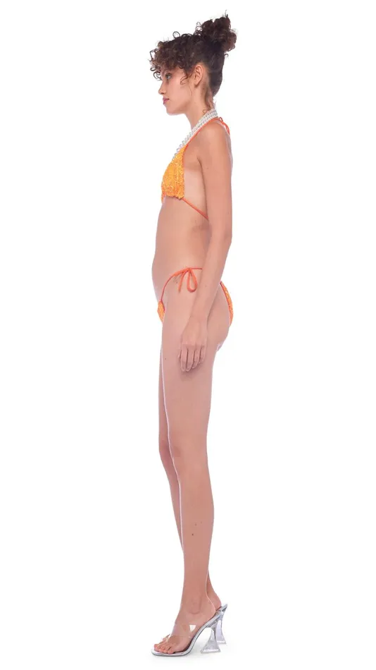 Norma Kamali Swimwear SEQUIN STRING BOTTOM Neon Orange 8211 Clothing