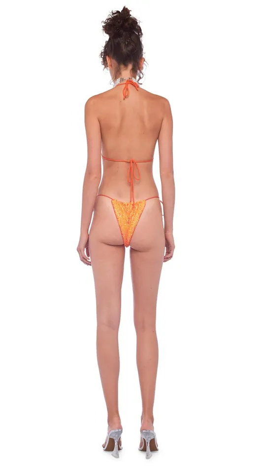 Norma Kamali Swimwear SEQUIN STRING BOTTOM Neon Orange 8211 Clothing