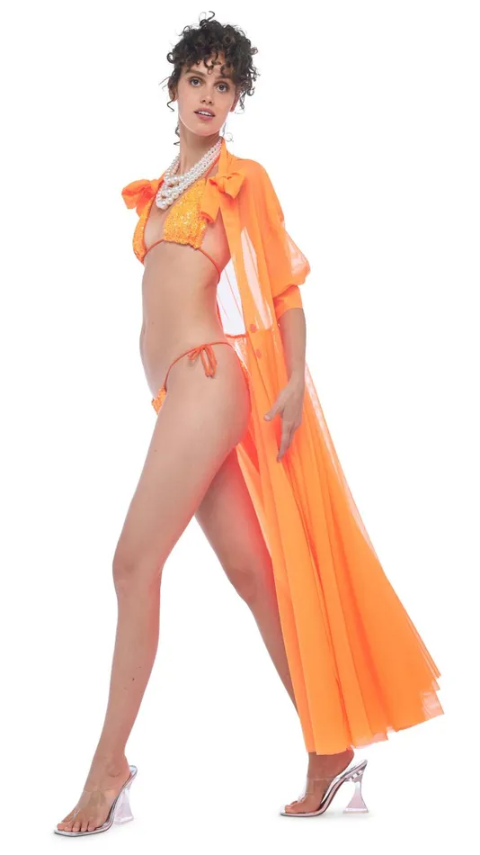 Norma Kamali Swimwear SEQUIN STRING BOTTOM Neon Orange 8211 Clothing