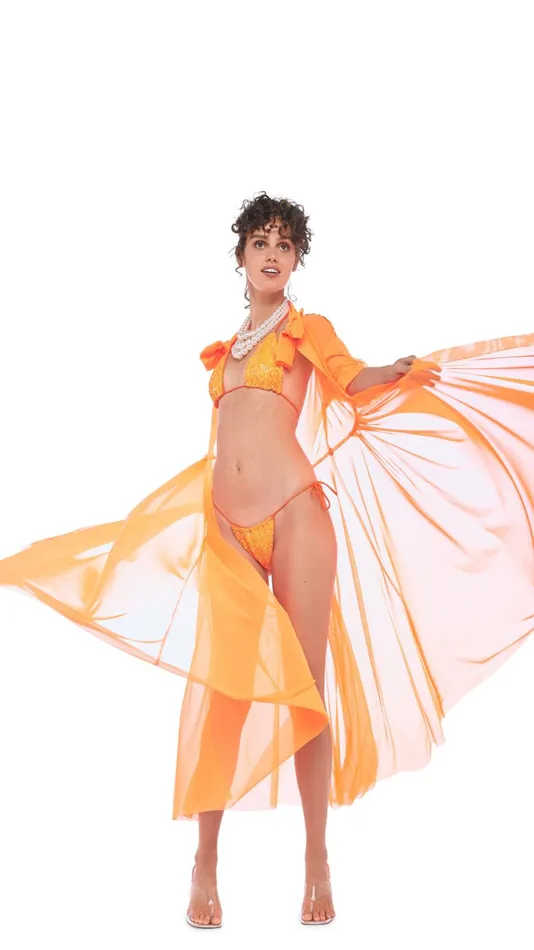 Norma Kamali Swimwear SEQUIN STRING BOTTOM Neon Orange 8211 Clothing