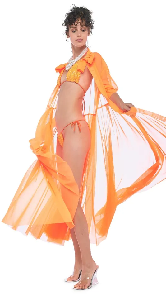 Norma Kamali Swimwear SEQUIN STRING BOTTOM Neon Orange 8211 Clothing