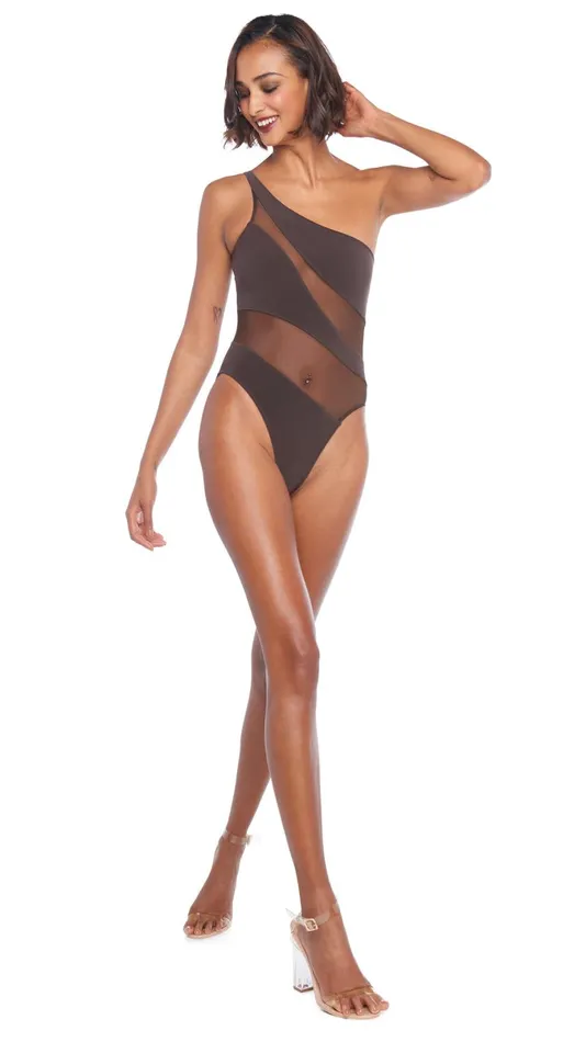 Norma Kamali Swimwear SNAKE MESH MIO Chocolatechocolate Mesh 8211 Clothing