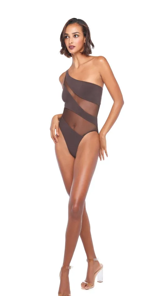 Norma Kamali Swimwear SNAKE MESH MIO Chocolatechocolate Mesh 8211 Clothing