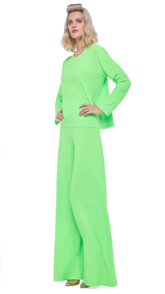 Norma Kamali Tops CROPPED BOYFRIEND CREW TOP Neon Green 8211 Clothing