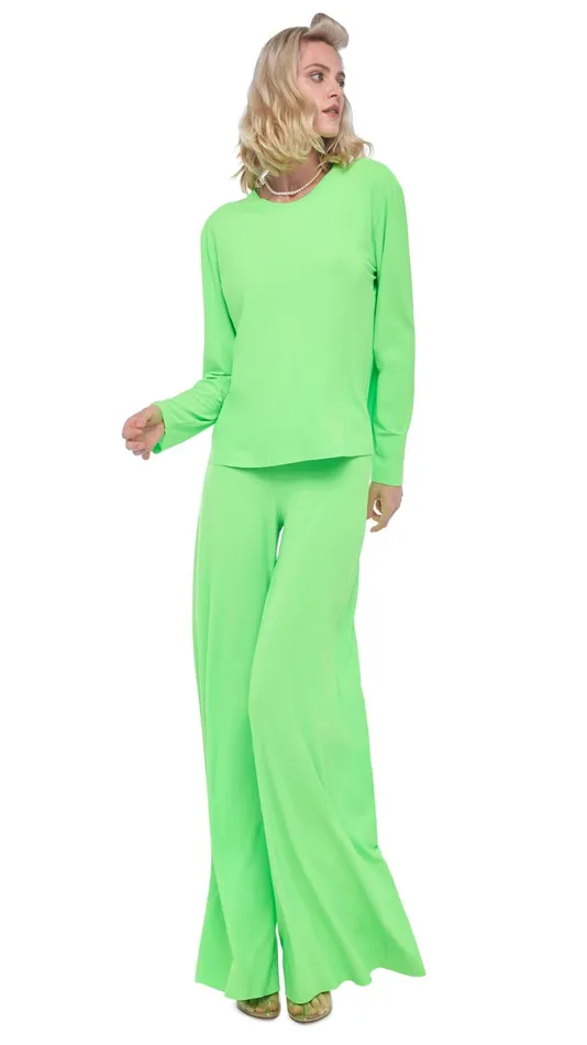 Norma Kamali Tops CROPPED BOYFRIEND CREW TOP Neon Green 8211 Clothing