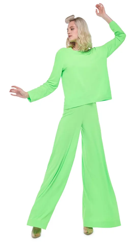 Norma Kamali Tops CROPPED BOYFRIEND CREW TOP Neon Green 8211 Clothing
