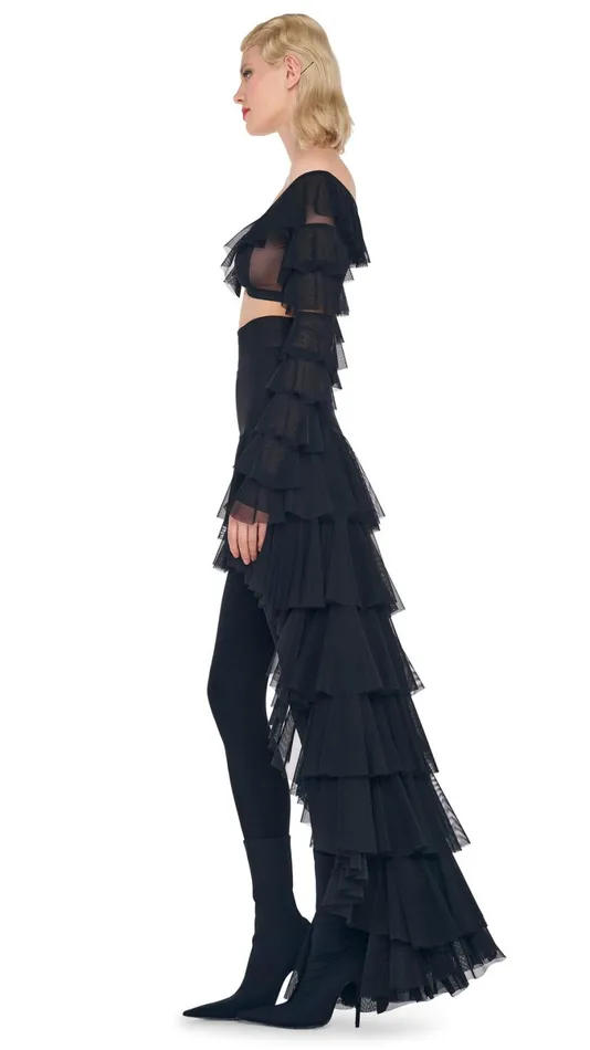 Norma Kamali Tops CROPPED RUFFLE TOP Black 8211 Clothing