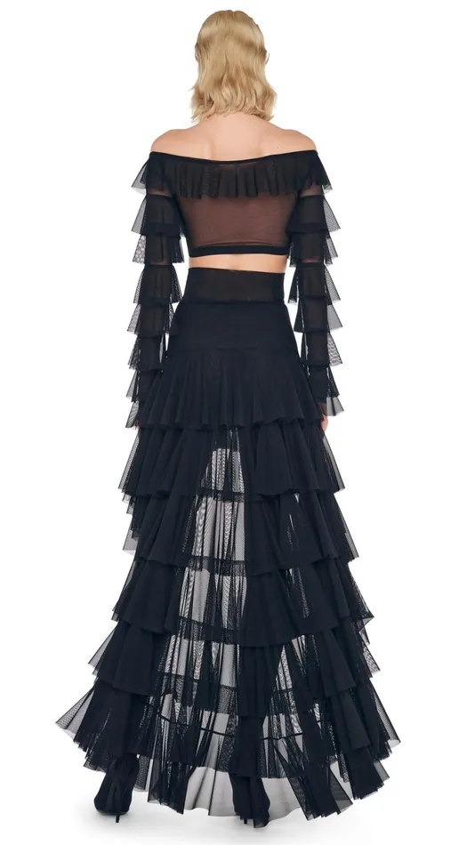 Norma Kamali Tops CROPPED RUFFLE TOP Black 8211 Clothing