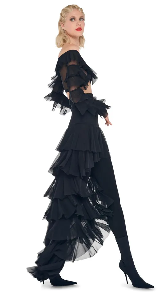 Norma Kamali Tops CROPPED RUFFLE TOP Black 8211 Clothing