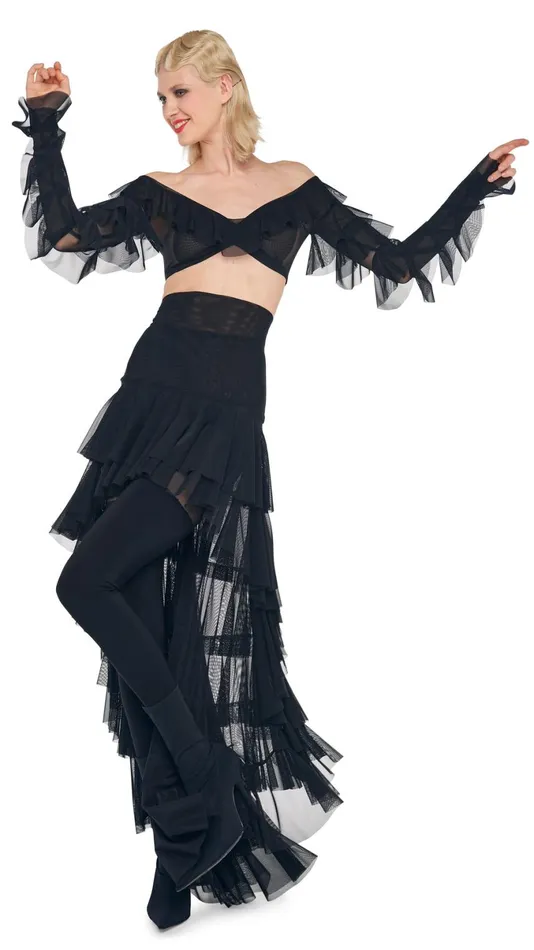 Norma Kamali Tops CROPPED RUFFLE TOP Black 8211 Clothing