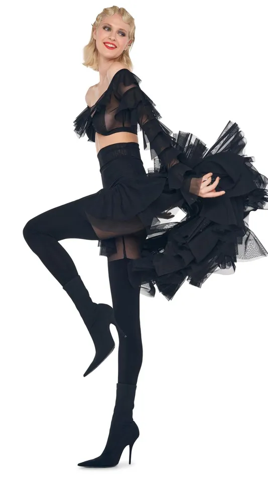 Norma Kamali Tops CROPPED RUFFLE TOP Black 8211 Clothing