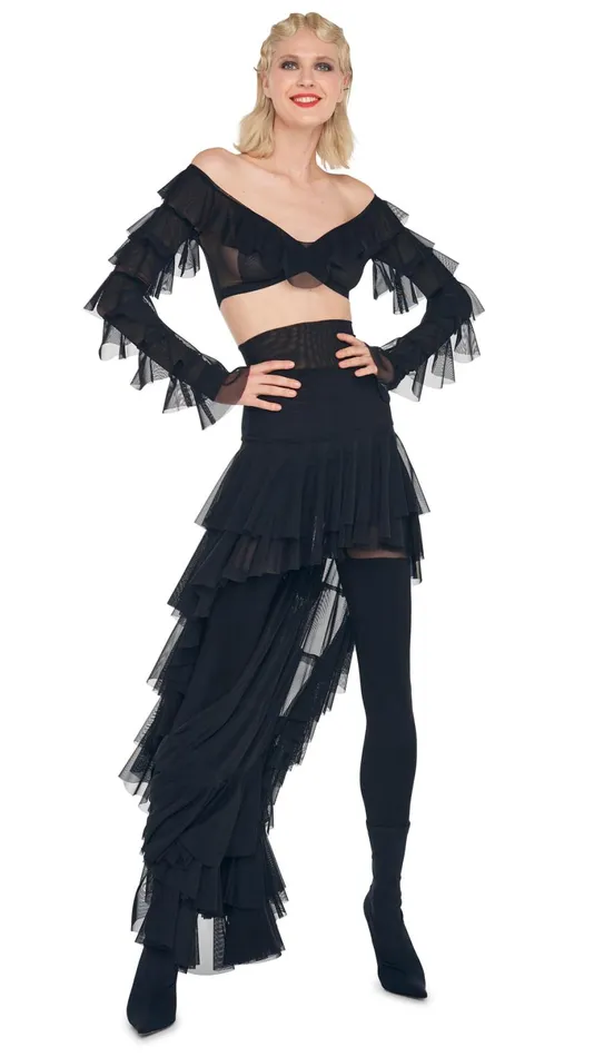 Norma Kamali Tops CROPPED RUFFLE TOP Black 8211 Clothing