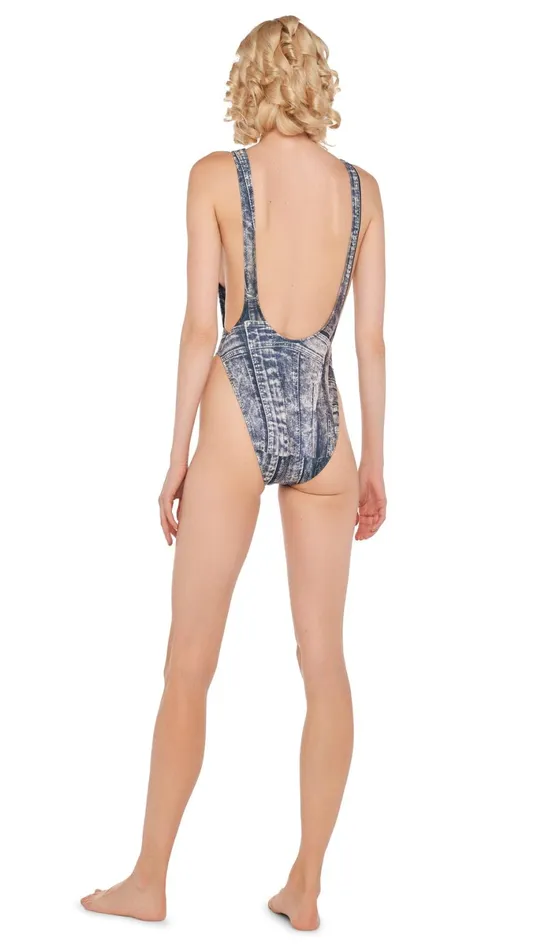 Norma Kamali Tops MARISSA Blacknavy Denim Print 8211 Clothing