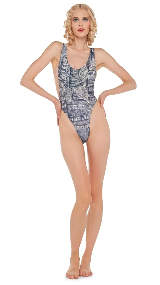 Norma Kamali Tops MARISSA Blacknavy Denim Print 8211 Clothing